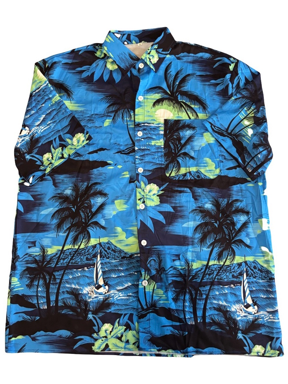 Amazon Size: M Men’s Blue & Green Tropical Button-Down Shirt